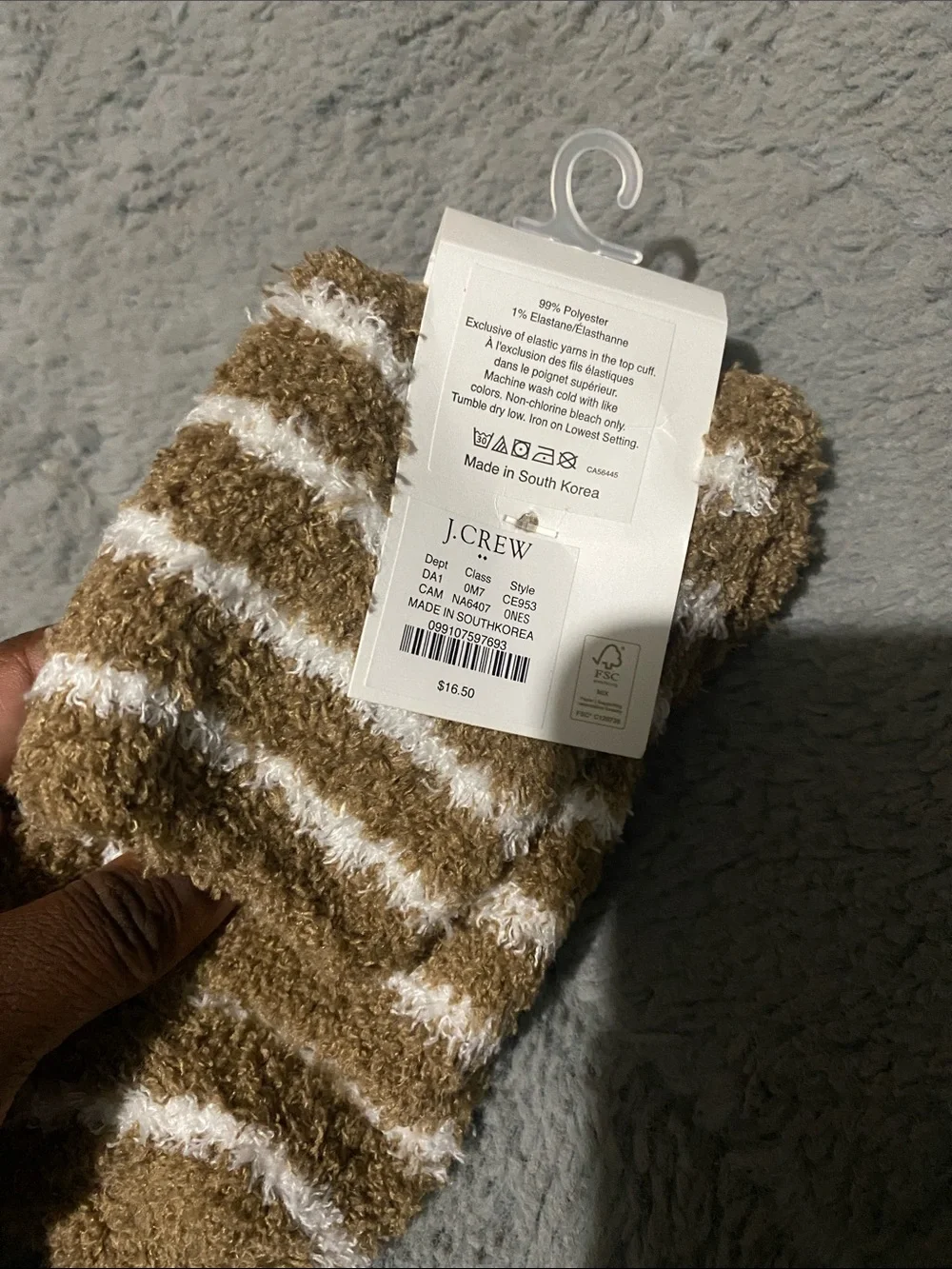 J. Crew Cozy Tan & White Striped Socks